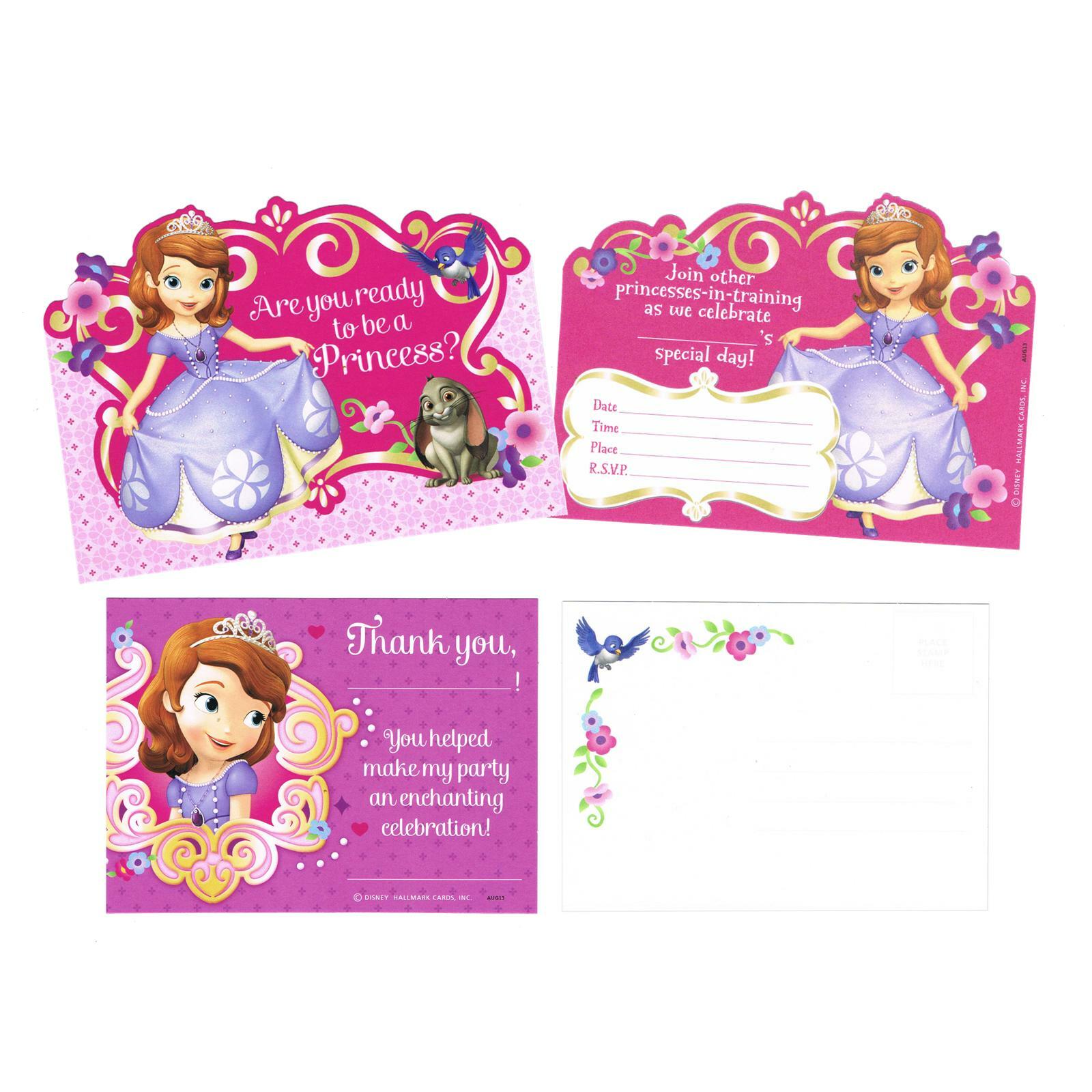 Sofia the First Party Invitations & Thank You Cards (8 of each)