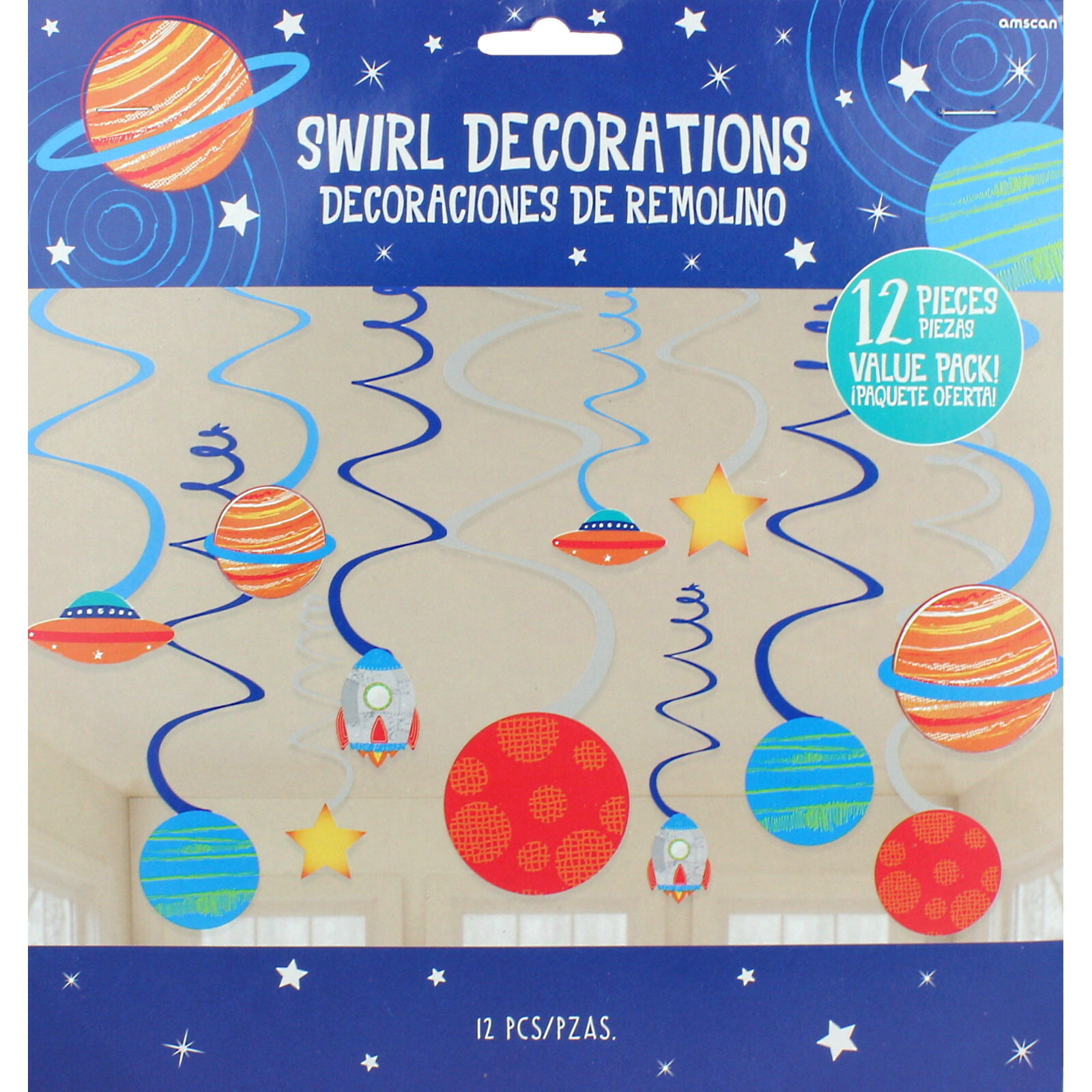 Blast Off Birthday Swirl Decorations (Pack of 12)
