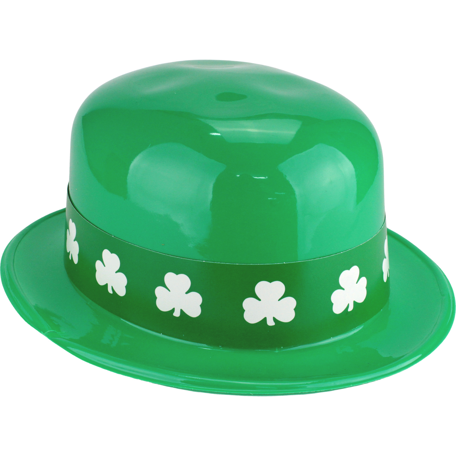 Green Plastic Irish Bowler Hat With Shamrock Band
