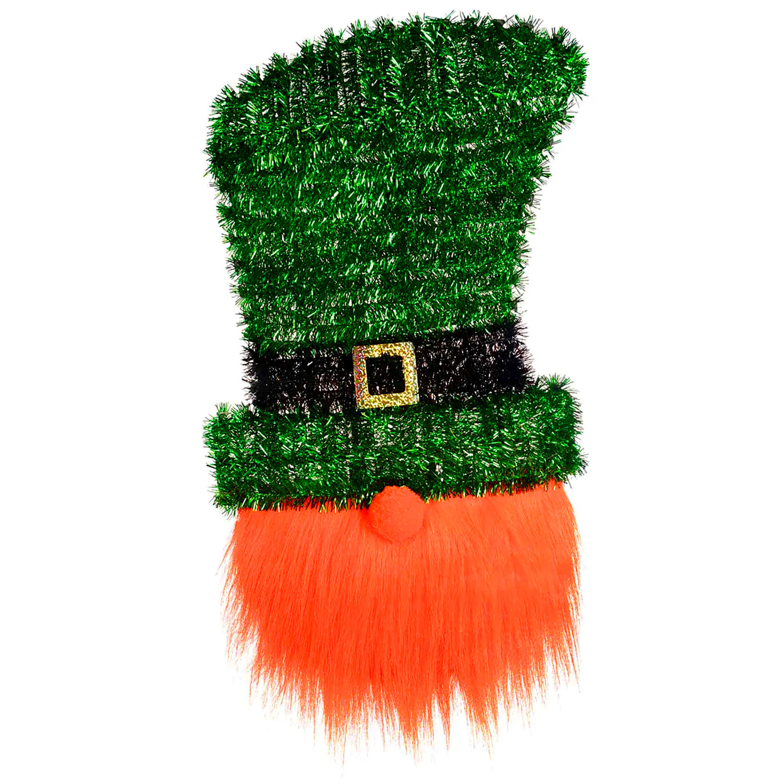 Leprechaun Hat with Orange Fuzzy Beard Tinsel Wall Decoration