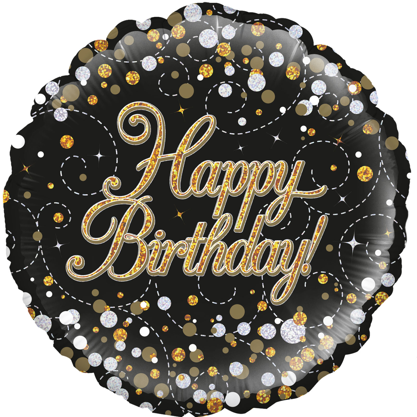Sparkling Fizz Black & Gold Holographic Happy Birthday Foil Balloon