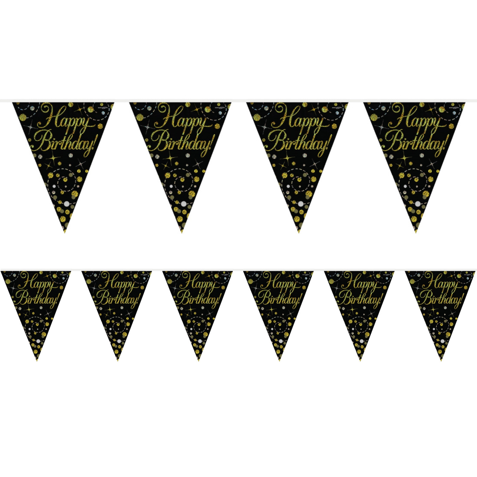 Sparkling Fizz Black and Gold Happy Birthday Flag Banner