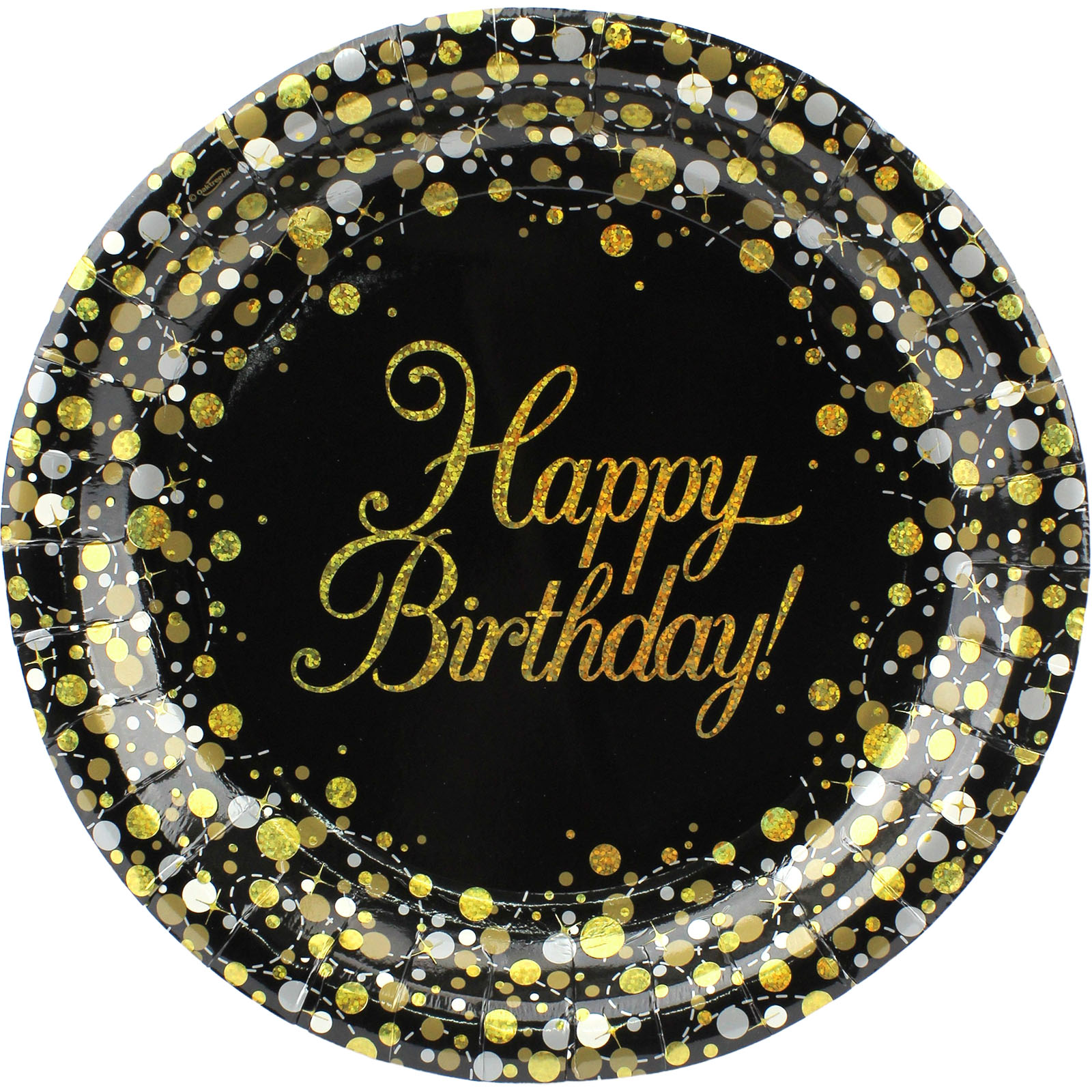 Sparkling Fizz Black & Gold Happy Birthday Large Paper Plates (Pack of 8)