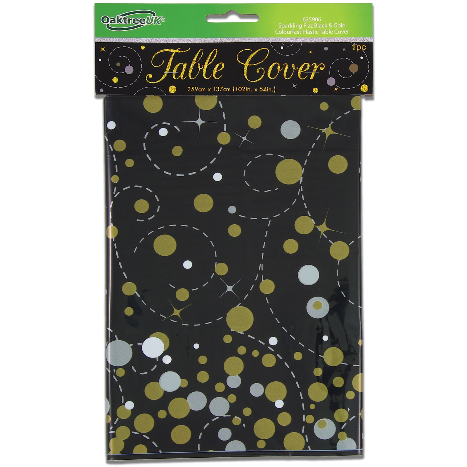 Sparkling Fizz Black and Gold Plastic Tablecloth