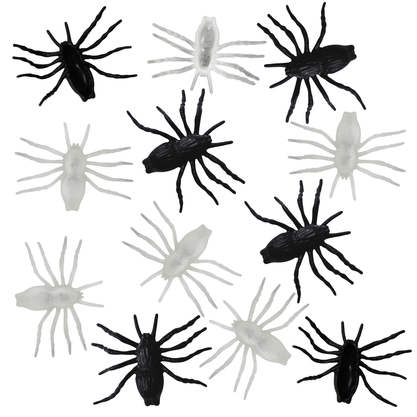 Black and White Plastic Spiders 7.5cm (Pack of 12)