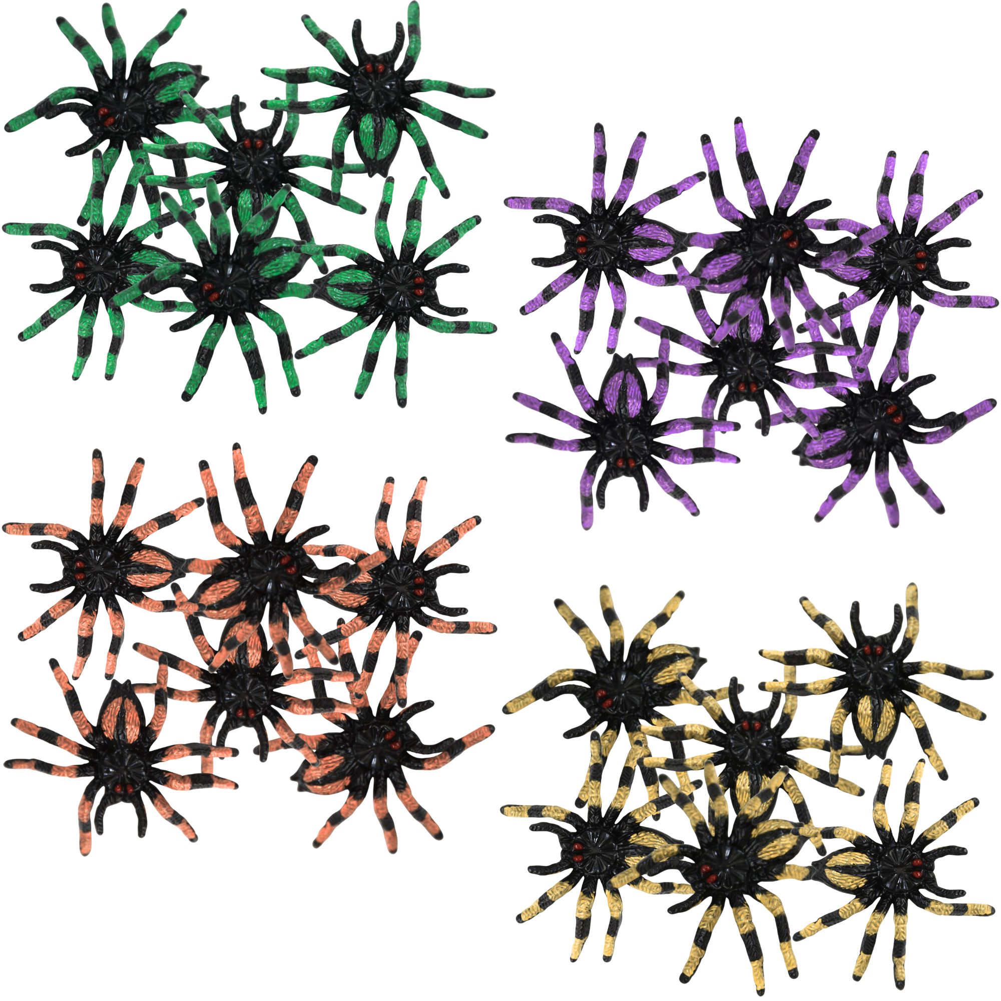 Assorted Coloured Plastic Spiders (Pack of 6)
