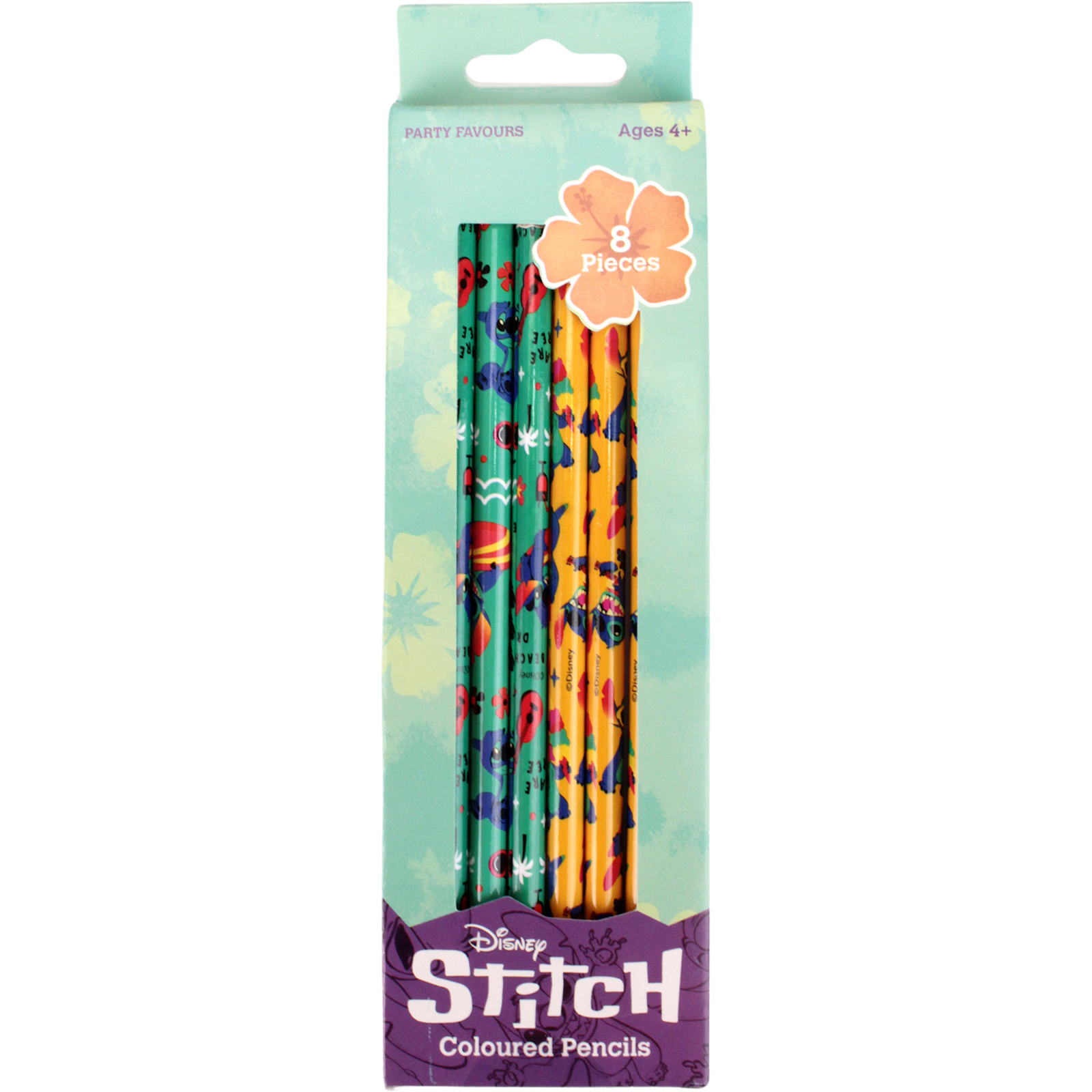Lilo & Stitch Turquoise and Yellow Coloured Pencils (Pack of 8)