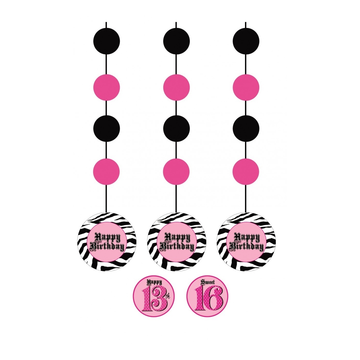 Super Stylish 13th or 16th Birthday Hanging Cutouts (Pack of 3)