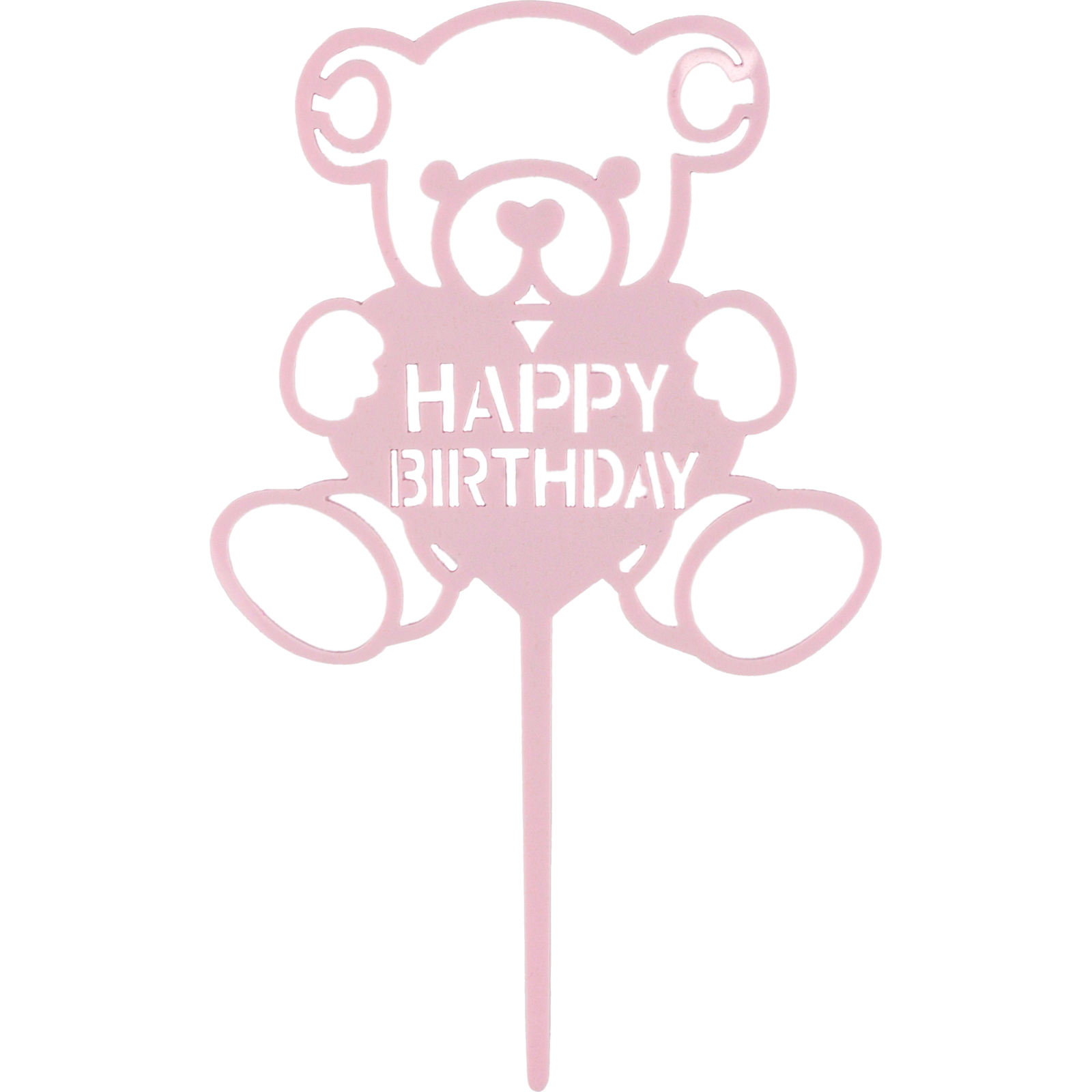 Light Pink Happy Birthday Teddy Bear Cake Topper