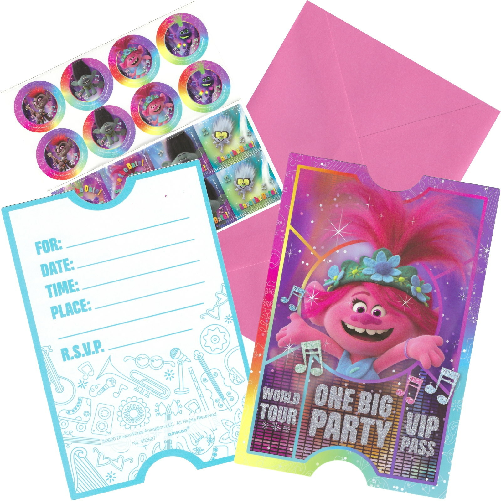 Trolls World Tour Party Invitations (Pack of 8)