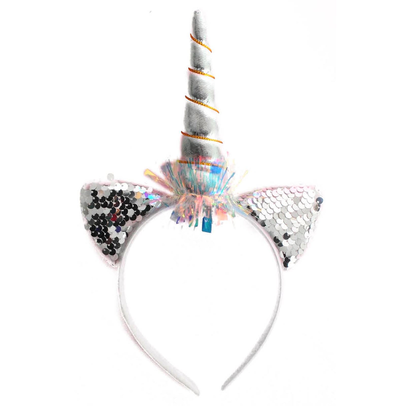 Plush Silver Sequin Unicorn Headband