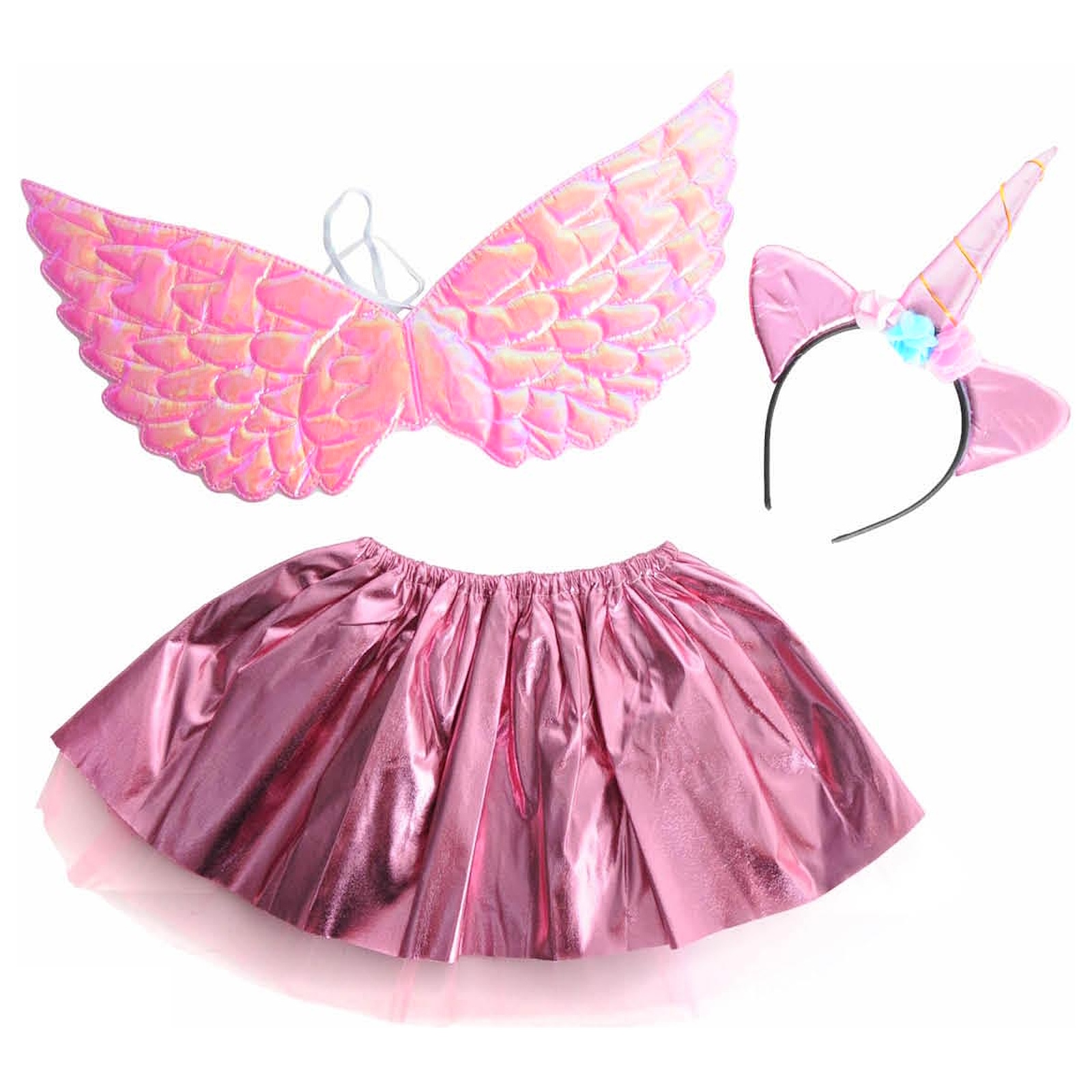 Metallic Pink Unicorn Headband, Wings and Tutu Set