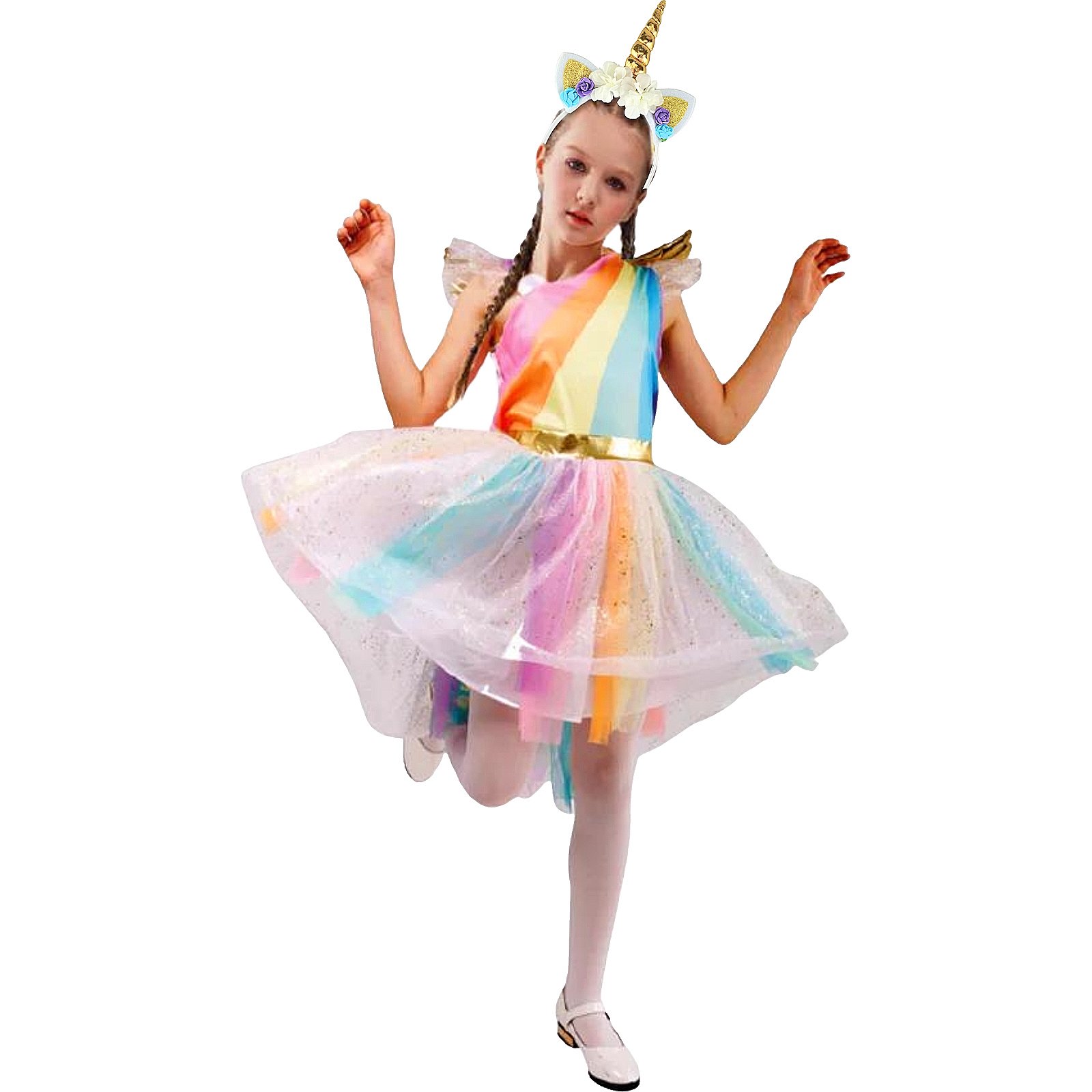 Rainbow Unicorn Dress Girls Costume