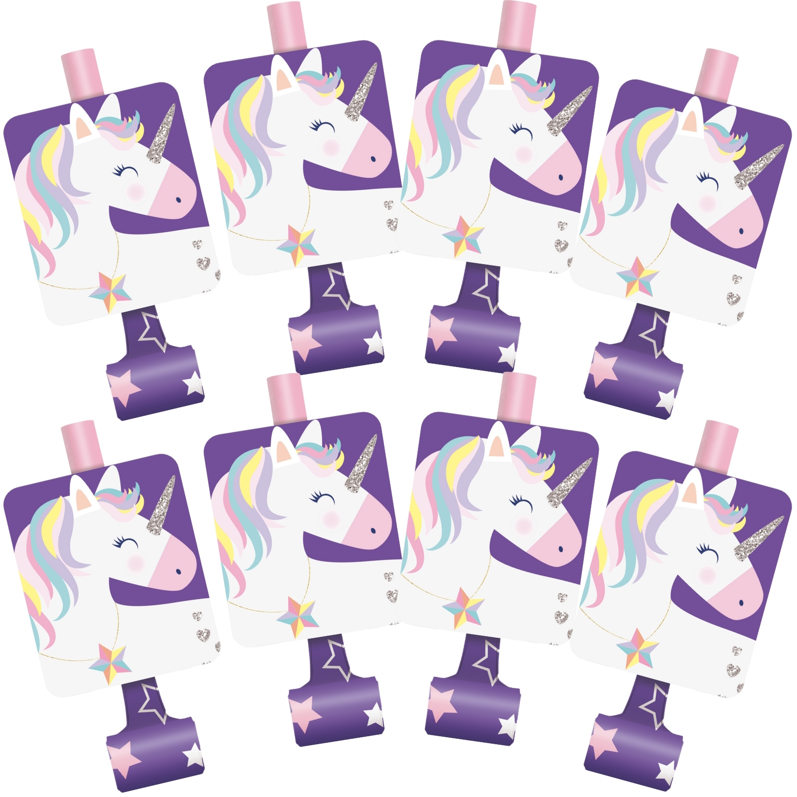 Hip Hooray Unicorn Party Blowers (Pack of 8)