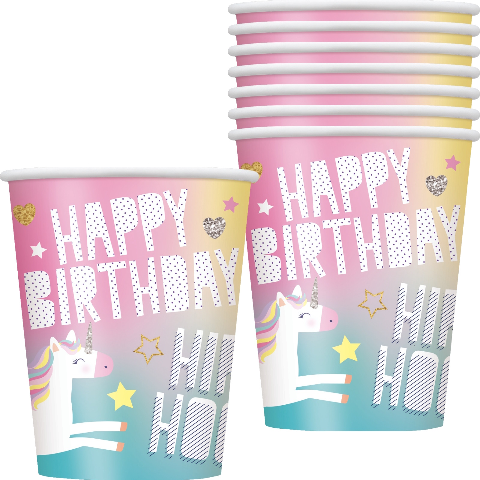 Hip Hip Hooray Unicorn Paper Cups (Pack of 8)