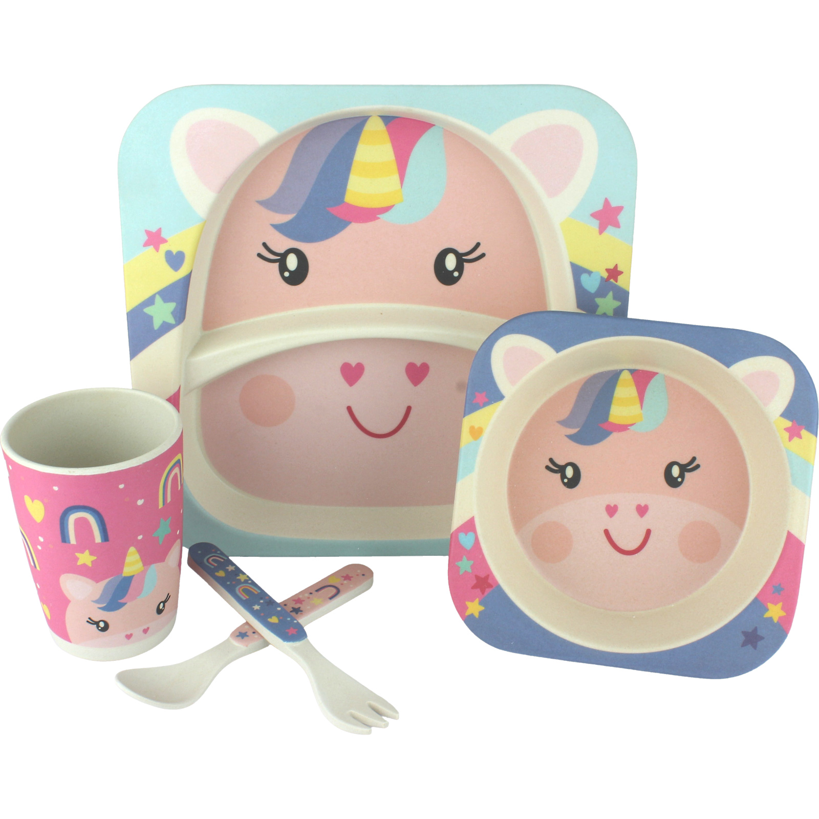 Frankie & Me Unicorn Bamboo Fibre Kids Tableware Set (5 Pieces)