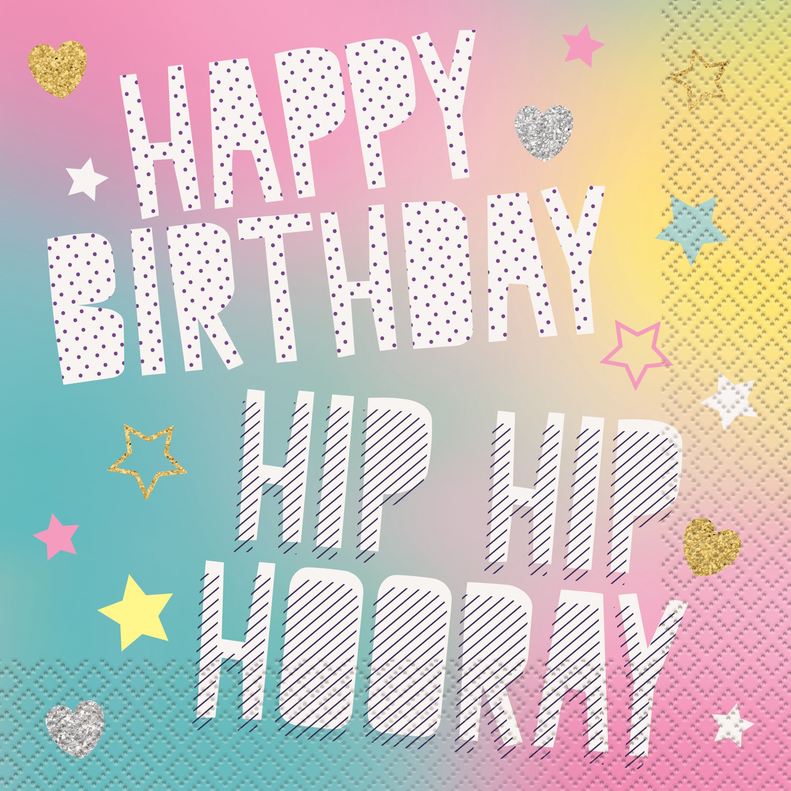 Hip Hip Hooray Happy Birthday Unicorn Large Napkins / Serviettes (Pack of 16)