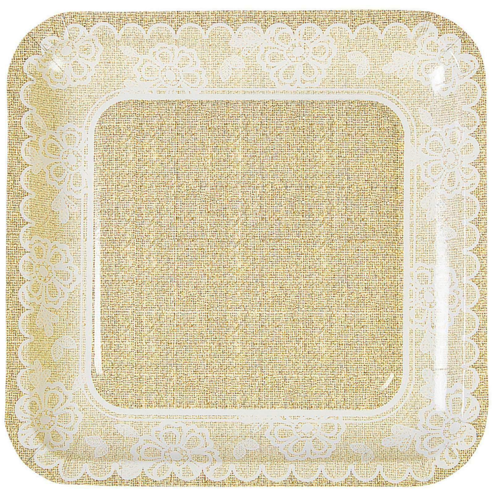 Vintage Burlap and Lace Large Paper Plates (Pack of 8)