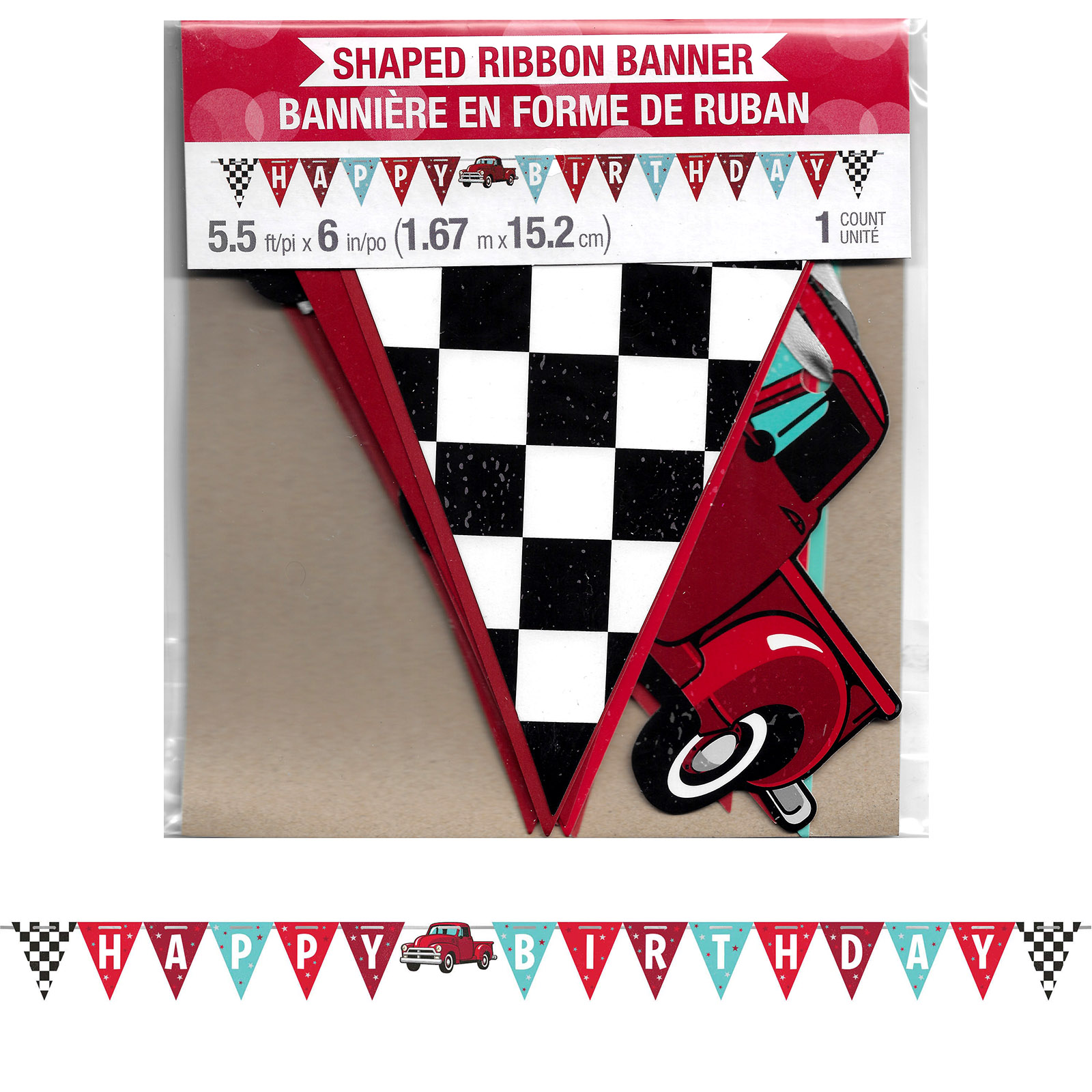 Vintage Red Truck Happy Birthday Flag Banner