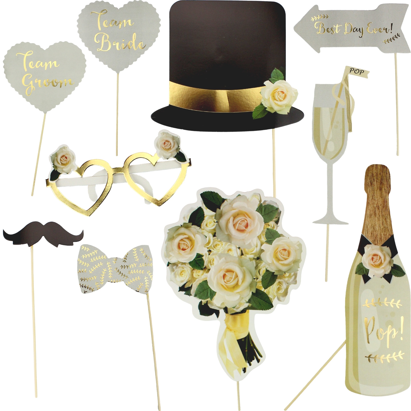 Rose Bouquet Wedding Photo Booth Props (Set of 10)