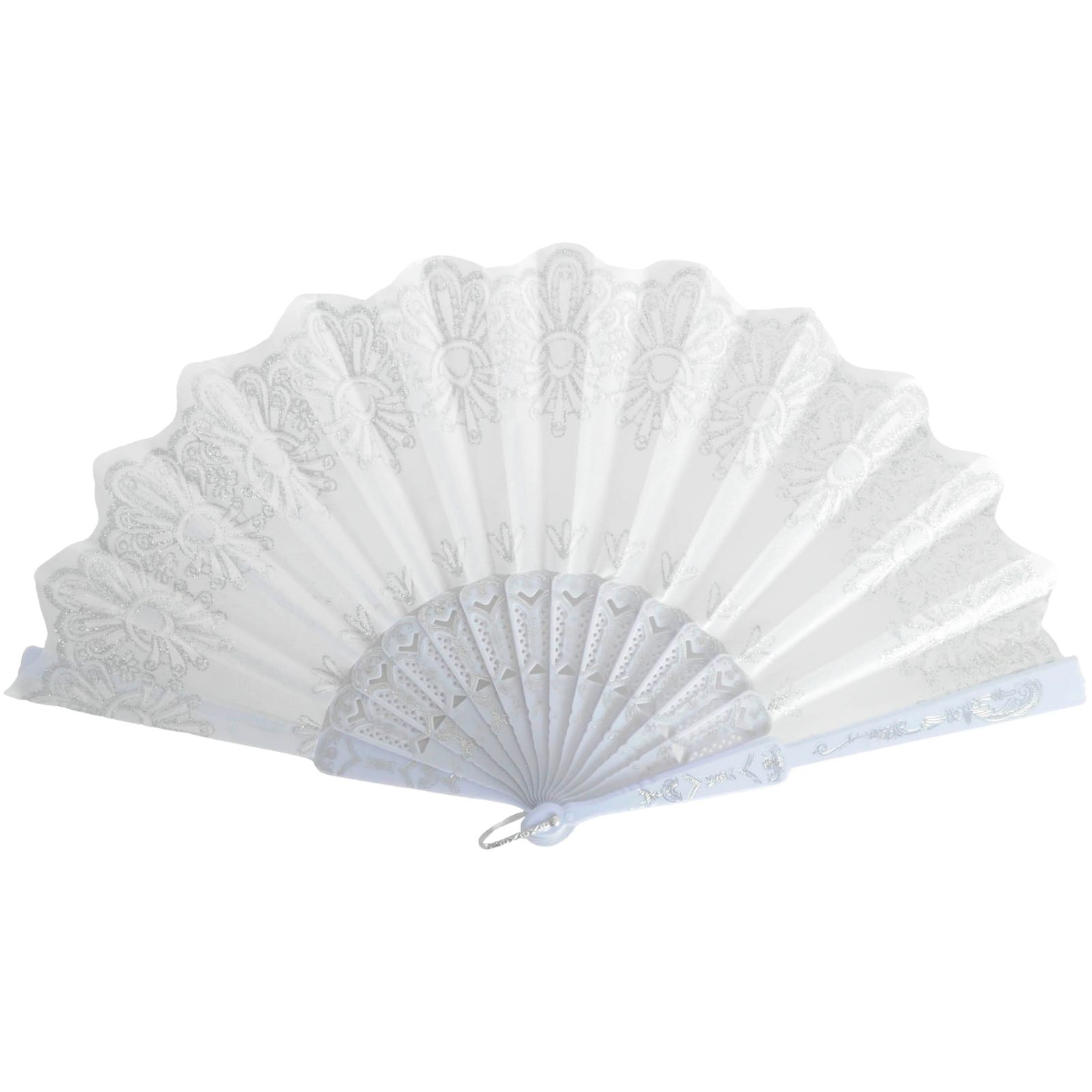White Lace Print Hand Held Fan