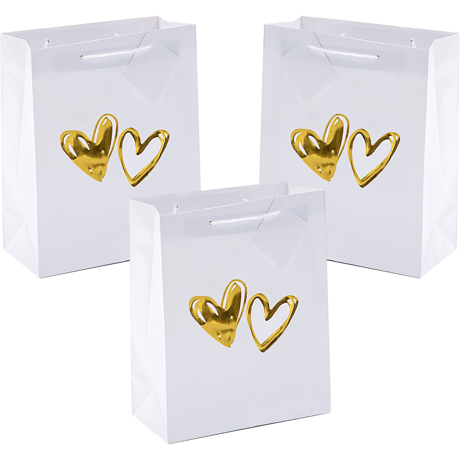 Gold Hearts Gift Bags 22cm (Pack of 12)