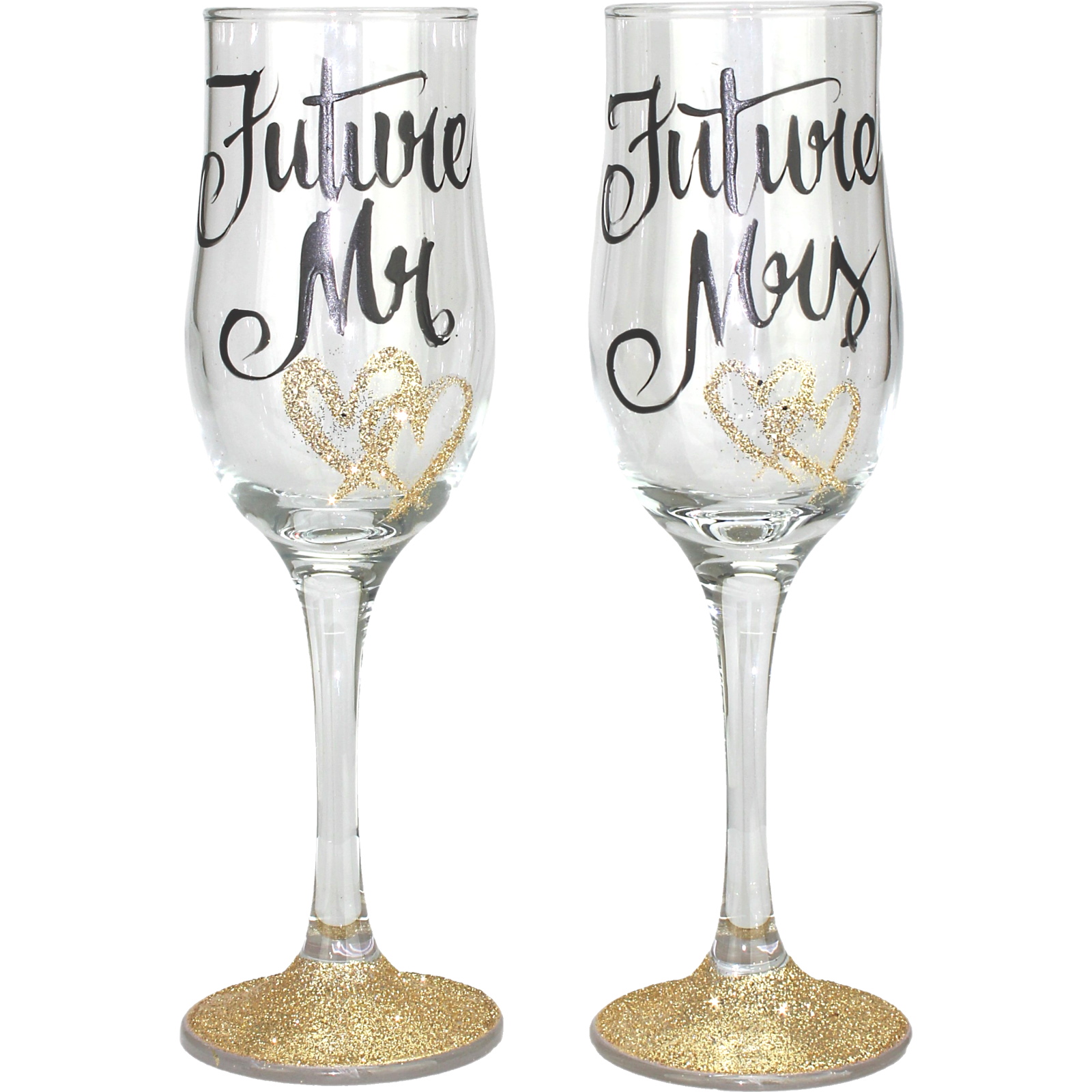 Future Mr & Mrs Gold Glitter Champagne Glass Set
