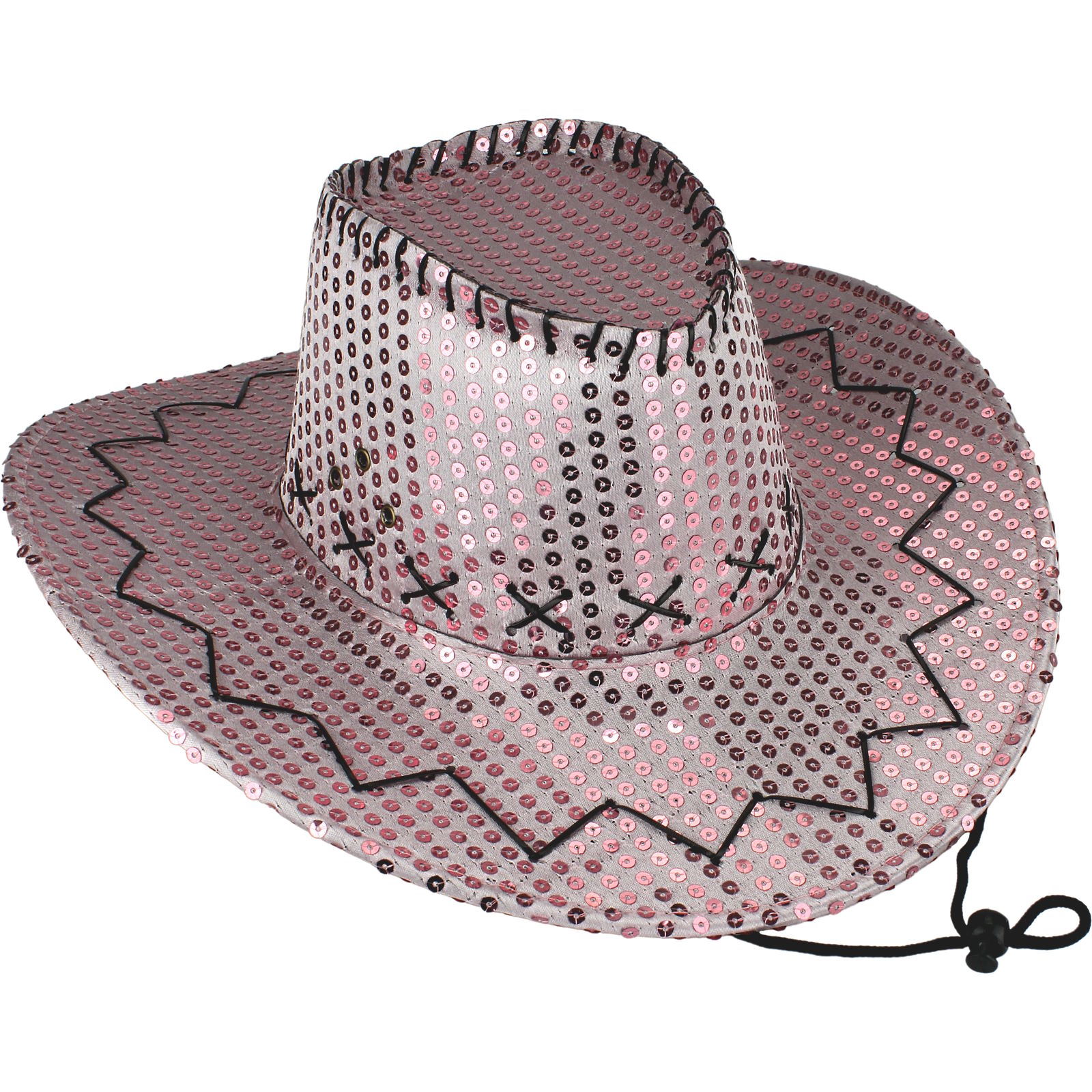 Adults Light Pink Sequin Outback Cowboy Hat
