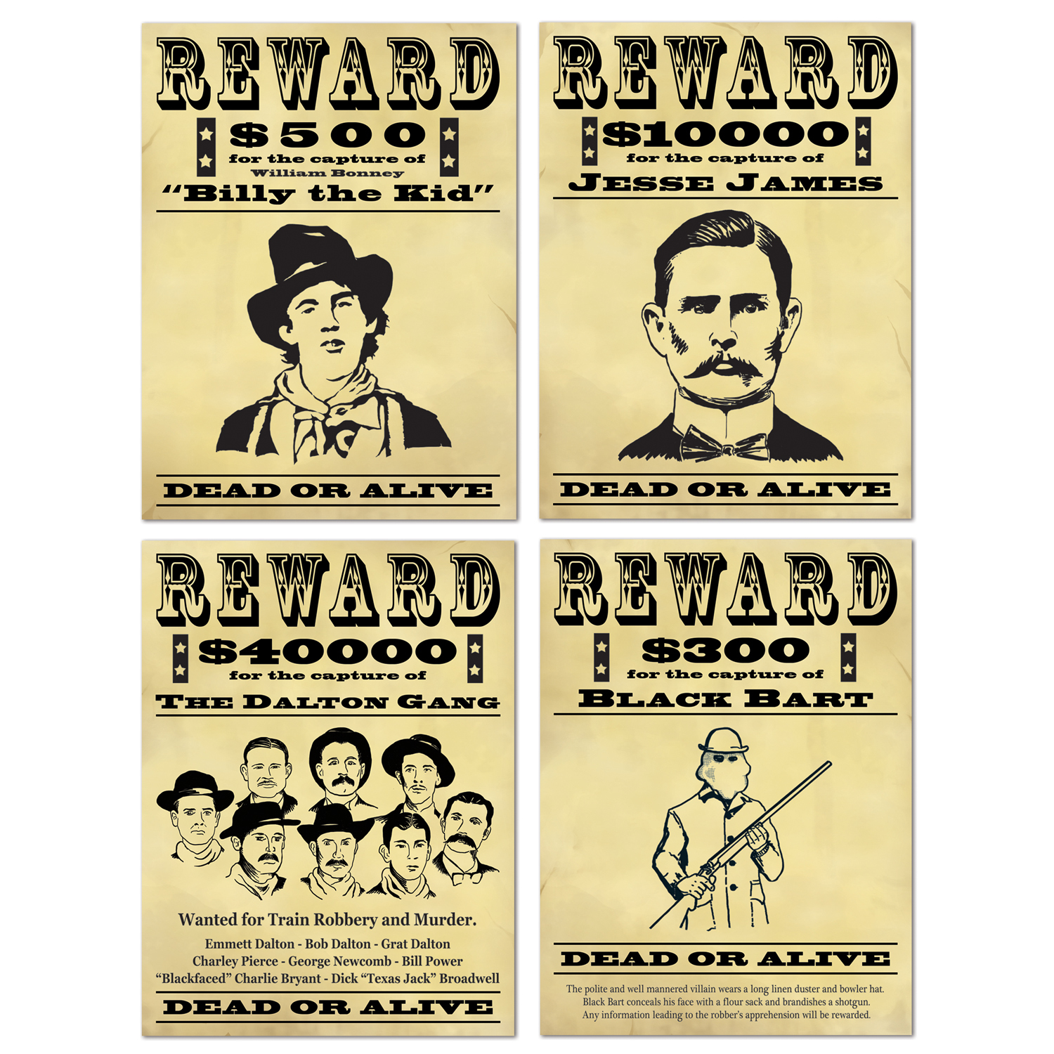 Western Wanted Poster Signs (Pack of 4)
