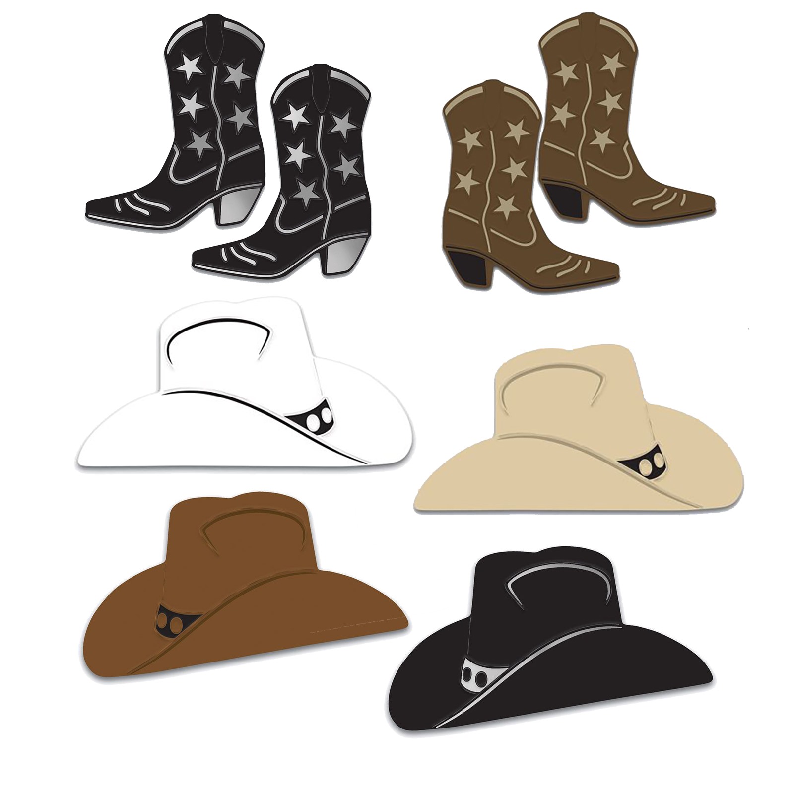 Cowboy Boot and Hat Foil Cutout Wall Decorations (Pack of 4)