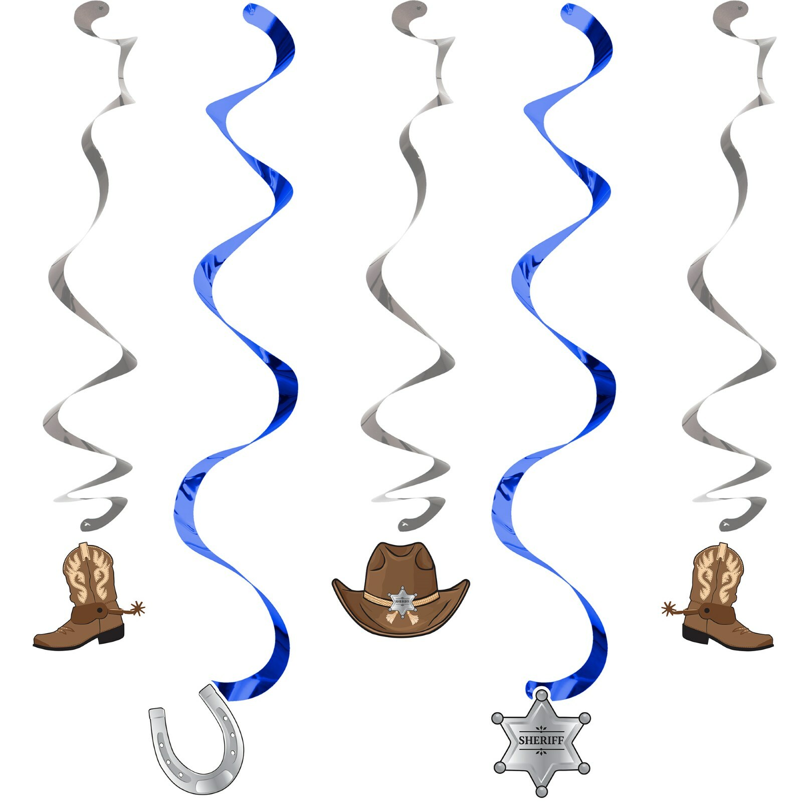 Blue Bandana Cowboy Swirl Decorations (Pack of 5)