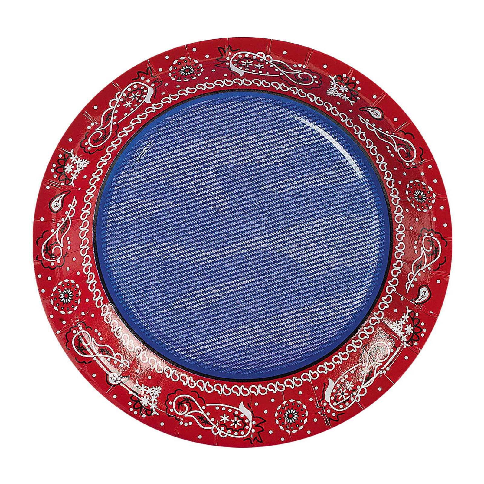 Red Bandana & Denim Small Paper Plates (Pack of 8)