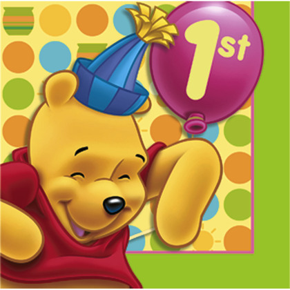 Winnie the Pooh 1st Birthday Small Napkins / Serviettes (Pack of 16)