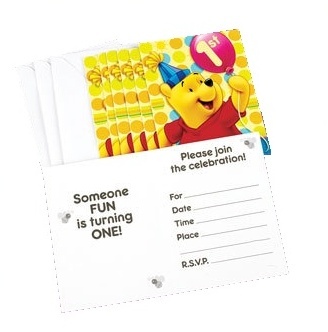 Winnie the Pooh 1st Birthday Party Invitations (Pack of 8)