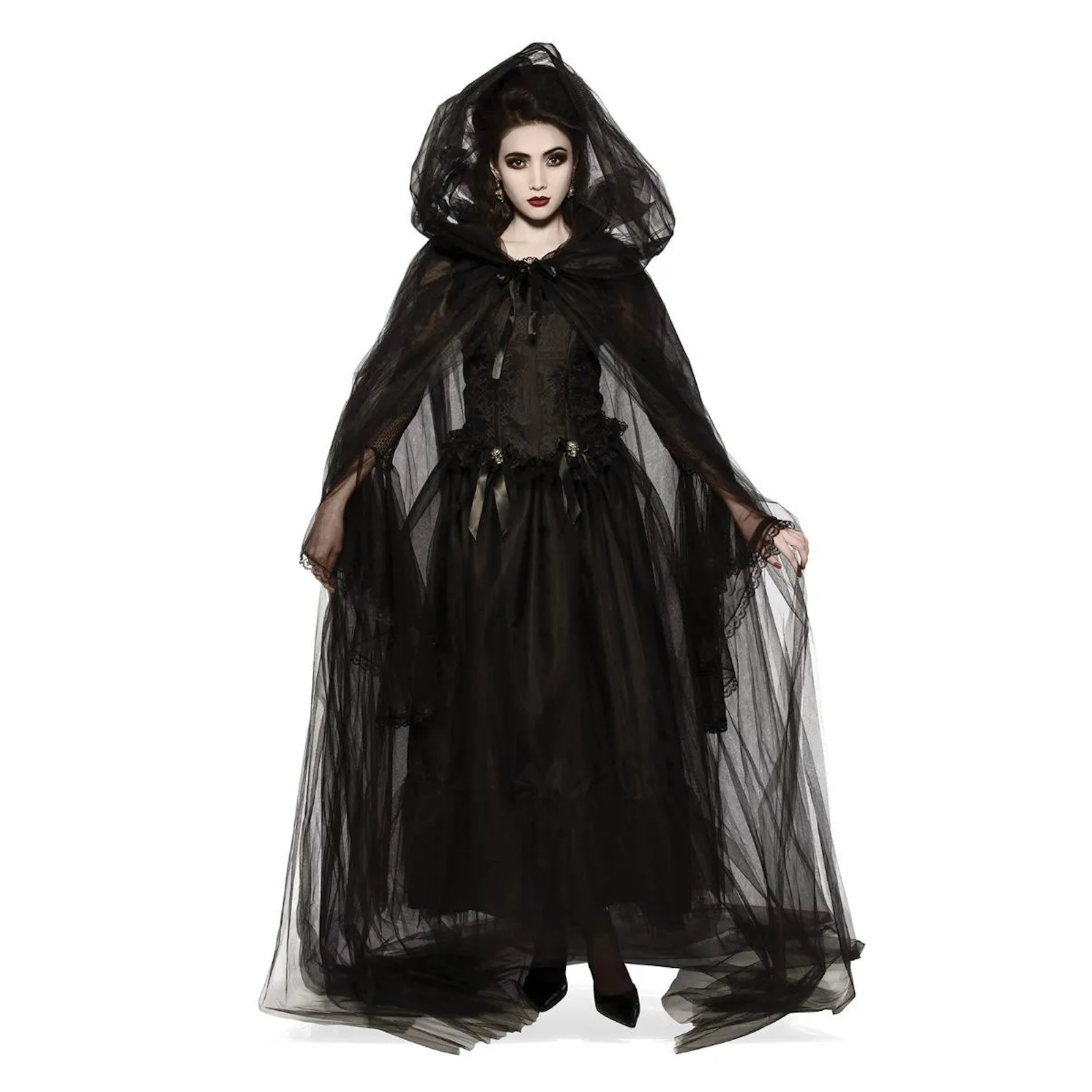 Black Tulle Hooded Adult Cape