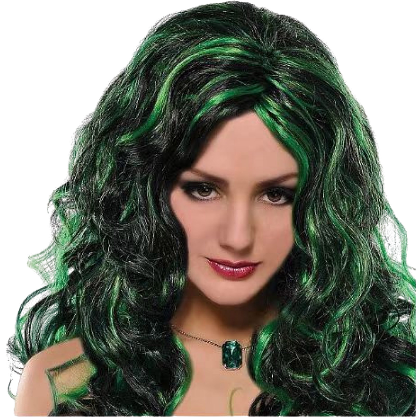 Adult Black and Green Wavy Wig