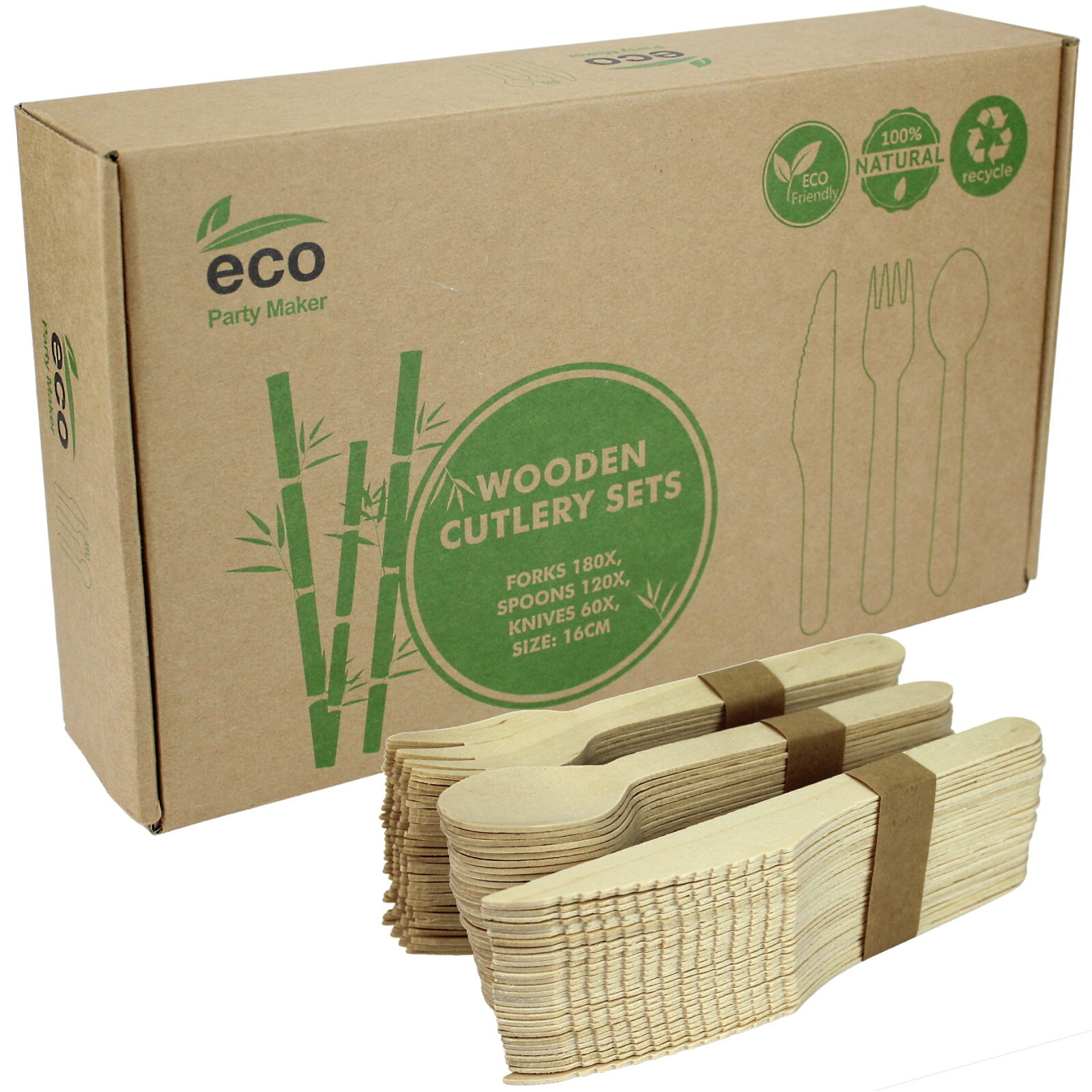 Boxed Eco Wooden Cutlery Set (360 Pieces)
