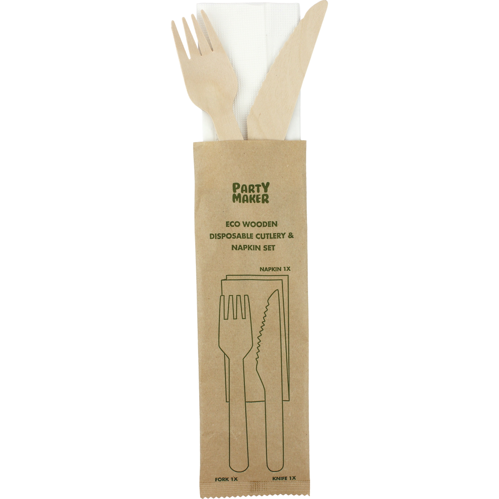 Eco Disposable Wooden Cutlery and Napkin Set