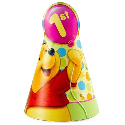 Winnie the Pooh 1st Birthday Party Hats (Pack of 8)