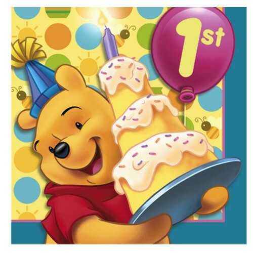 Winnie the Pooh 1st Birthday Large Napkins / Serviettes (Pack of 16)