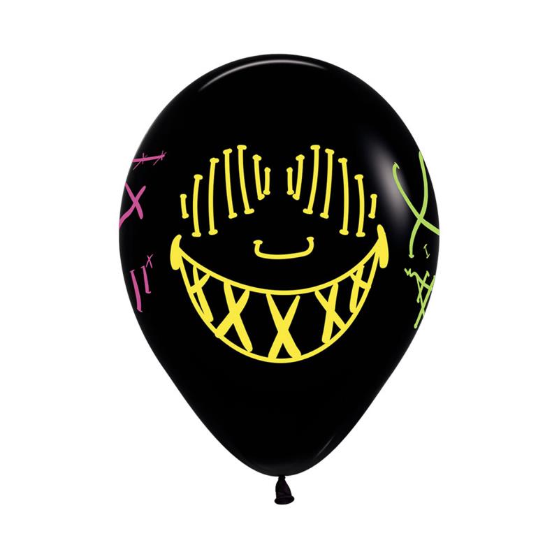 Black Neon Mask Latex 30cm Balloons Pack of 12